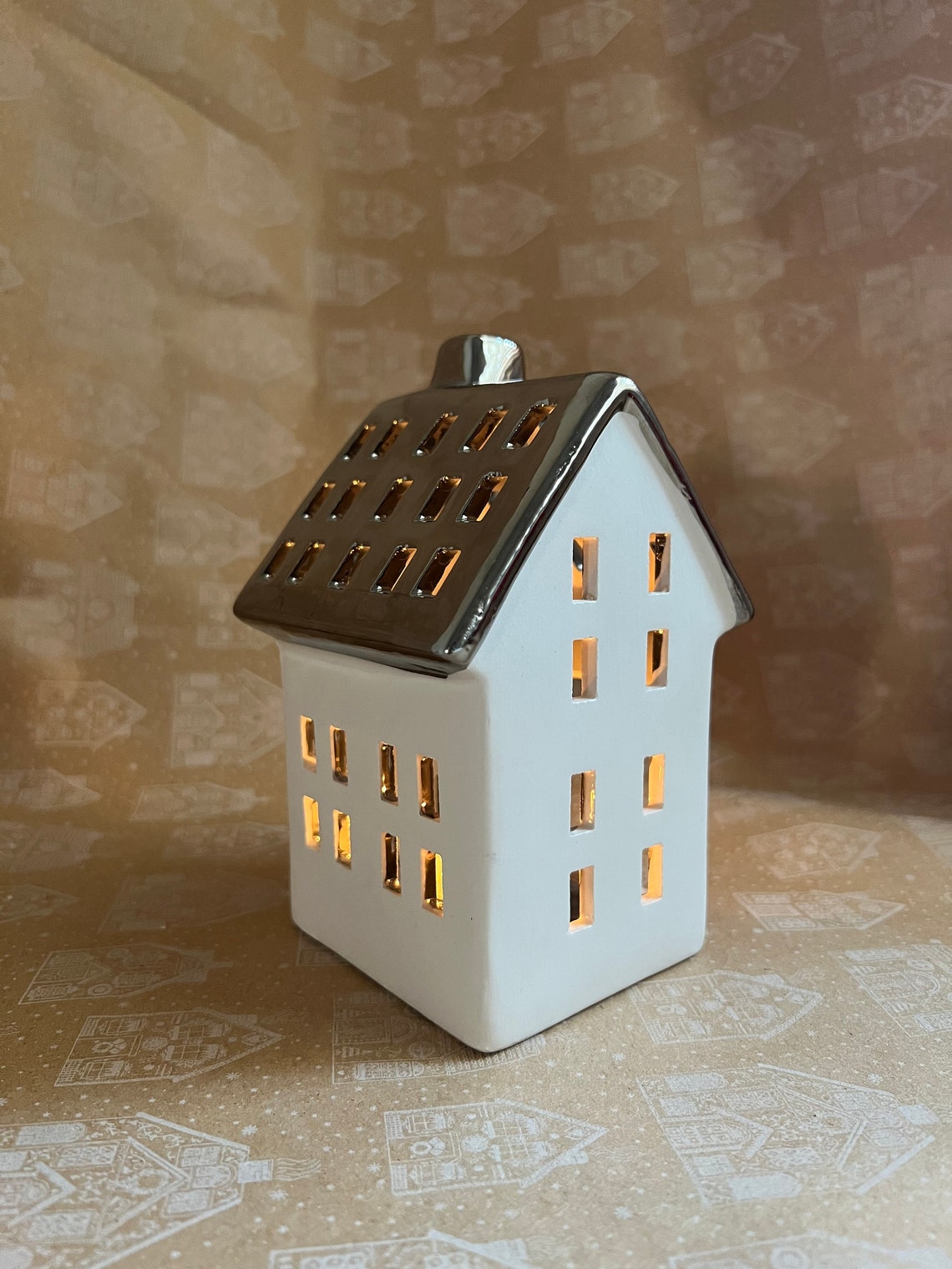 White Ceramic Tea Light House Tealight Holderlight up House Etsy Hong Kong