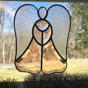 Angel Hand Beveled Prima Rosa (Pink) Glass Hanging Sun Catcher