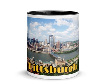 Pittsburgh City Skyline 11 oz. Mug White with Black Handle and Color Inside