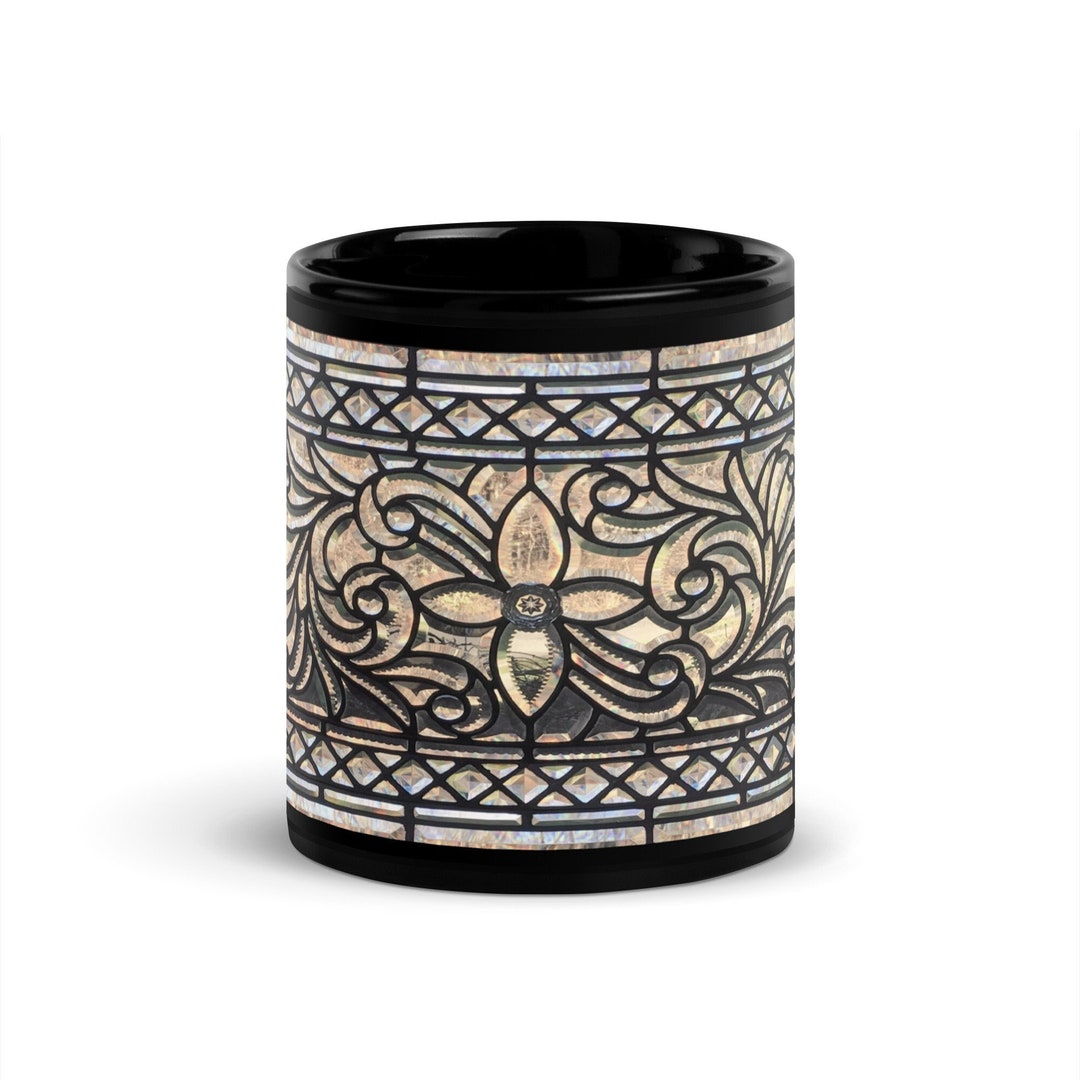 Window Mug Beveled Jeweled Window, Ceramic Glossy Black 11 Oz Coffee Mug ...