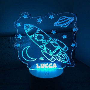 Rocket in Outer Space Acrylic Laser Engraved Custom Name Edge Lit LED Light