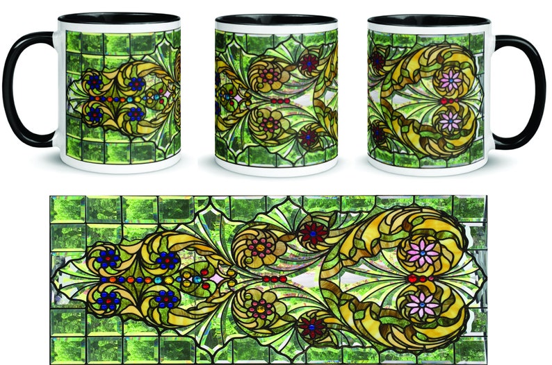 Window Mug Beveled and Stained Glass Custom Combination Window 11 Oz. White Glassy ...