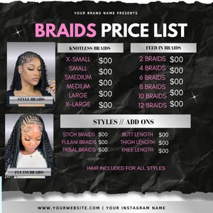 Price List, Price List Flyer, Price List Template, Hair Price List, Wig Bundle Price List, Nail Price List, Braid Price List, Service Menu