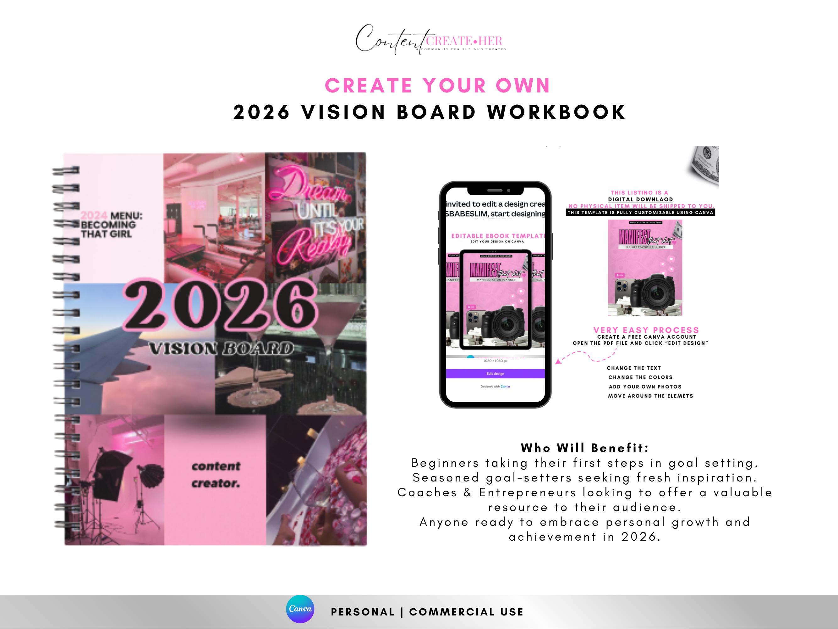 PLR Vision Board Workbook 2026: Printable Manifestation Template (PDF ...