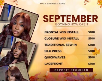 September Hair Flyer Social Media Templates: Salon & Stylist Canva Flyer (Digital Download)