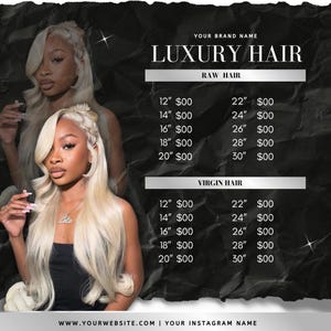 Hair Price List, Beauty Service Price List, Price List Template, Pricing Guide, Hair, Nails, Beauty Salon, MUA, Stylist, DIY Canva