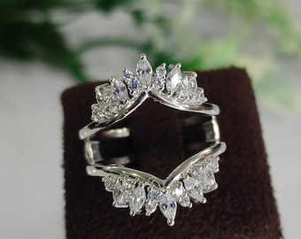 Vintage gebogen trouwringversterker - Wedding Wrap Band - Marquise Ring Guard - Bijpassende band - Speciaal cadeau voor vrouwen - Stapelbare ringcadeau