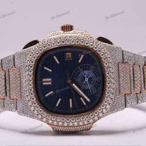 Half Iced Out Customize Moissanite Diamond Luxury Men's Watch, Luxury VVS1 Iced Out Stainless Steel Moissanite Watch - Automatic Timepiece