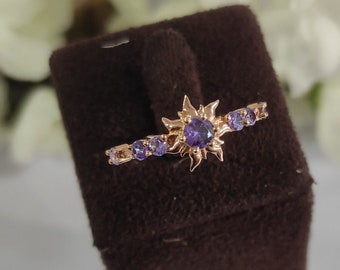 Rapunzel Wedding Ring- 14k Rose Gold Sun Ring- Rapunzel Princess Magic Sunflower Engagement Ring- Dainty Promise Ring- gift for mum