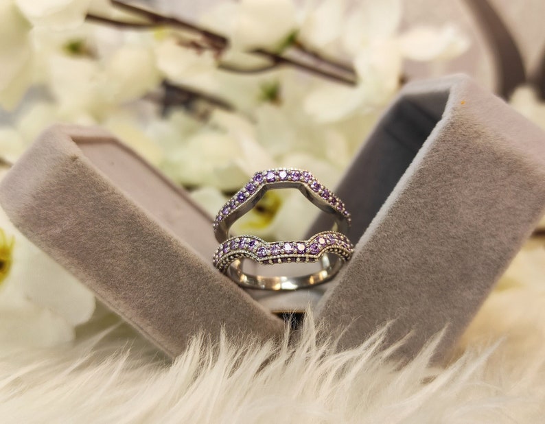 Paarse Amethist Ring Enhancer-Verlovingsring bewakers Solid Gold Wedding Ring Jacket Bridal Stacking Matching Ring Anniversary Gift afbeelding 10