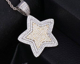Hip Hop High Quality Classic Design Iced Out VVS Moissanite Star Pendant Necklace For Men & Women 925 Sterling Silver Pendent