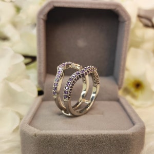 Paarse Amethist Ring Enhancer-Verlovingsring bewakers Solid Gold Wedding Ring Jacket Bridal Stacking Matching Ring Anniversary Gift afbeelding 8