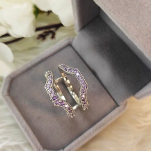 Paarse Amethist Ring Enhancer-Verlovingsring bewakers Solid Gold Wedding Ring Jacket Bridal Stacking Matching Ring Anniversary Gift afbeelding 7