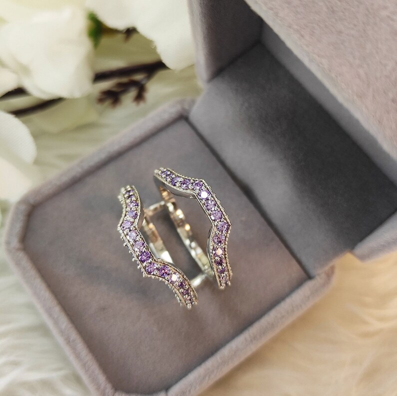Paarse Amethist Ring Enhancer-Verlovingsring bewakers Solid Gold Wedding Ring Jacket Bridal Stacking Matching Ring Anniversary Gift afbeelding 7