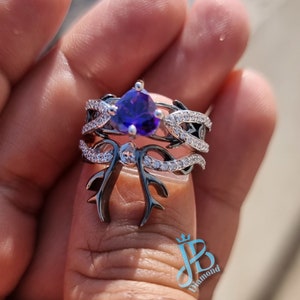 Beautiful Deer Antler Ring Set Engagement Ring Set 1.45 CT Heart Shape Amethyst & CZ Ring Set For Women Bridal Sets New Ring image 4