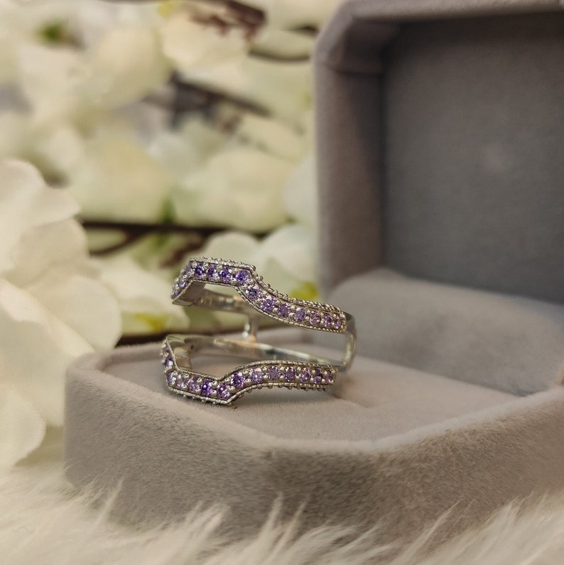 Paarse Amethist Ring Enhancer-Verlovingsring bewakers Solid Gold Wedding Ring Jacket Bridal Stacking Matching Ring Anniversary Gift afbeelding 5
