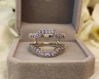 Rehausseur de bague améthyste violette - bague de fiançailles en or massif, veste de mariée, bague assortie, cadeau d'anniversaire