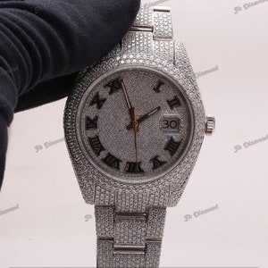 Men New Arrival 2023 VVS Moissanite Diamond Watch, Stainless Steel Watch, Moissanite Studded Diamond Watch, Automatic Movement Watch