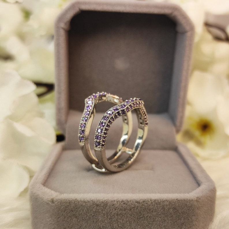 Paarse Amethist Ring Enhancer-Verlovingsring bewakers Solid Gold Wedding Ring Jacket Bridal Stacking Matching Ring Anniversary Gift afbeelding 3