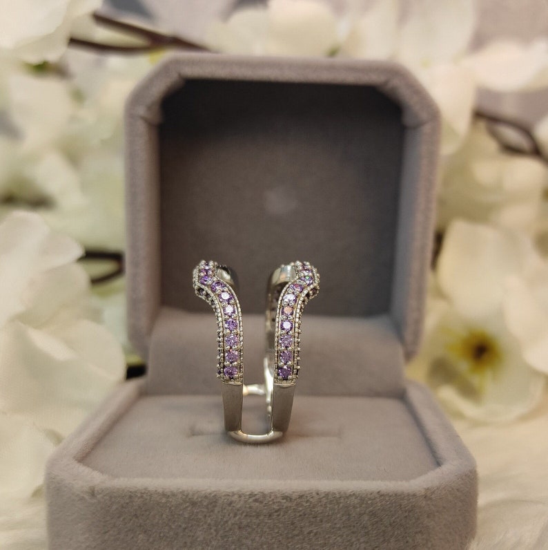 Paarse Amethist Ring Enhancer-Verlovingsring bewakers Solid Gold Wedding Ring Jacket Bridal Stacking Matching Ring Anniversary Gift afbeelding 4