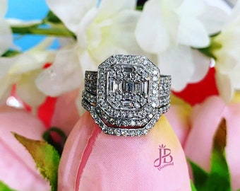 Gorgeous 2.90 Ct Emerald Cut Diamond Halo Wedding Set| Wedding Ring Set| Halo Ring| Gift Ring| Propose Ring| Engagement/Wedding Ring Set