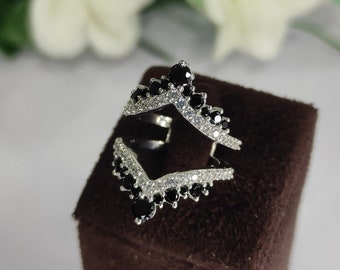 Vintage Black Diamond Curved Wedding Band Ring Enhancer Solid Gold Ring Wrap Guard - Vrouwen Matching band - Verjaardagscadeau voor haar