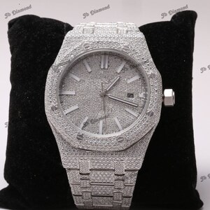 Men New Arrival 2023 VVS Moissanite Diamond Watch, Stainless Steel Watch, Moissanite Studded Diamond Watch, Automatic Movement Watch
