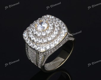 Hip Hop Ice Out 14k Solid Gold VVS Colorless Moissanite Ring For Men's, Iced Out Moissanite Diamonds Ring For Men Women