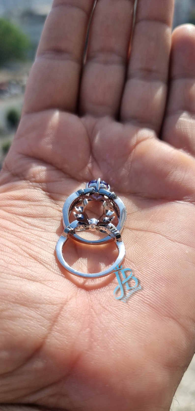 Beautiful Deer Antler Ring Set Engagement Ring Set 1.45 CT Heart Shape Amethyst & CZ Ring Set For Women Bridal Sets New Ring image 7