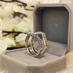 Paarse Amethist Ring Enhancer-Verlovingsring bewakers Solid Gold Wedding Ring Jacket Bridal Stacking Matching Ring Anniversary Gift afbeelding 2
