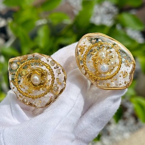 Gold Ponytail Hook: Resin Hair Cuff with Pearls
