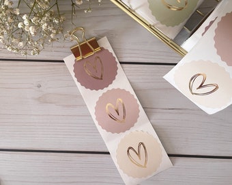 Geschenkaufkleber Set 10x | Aufkleber mit goldenem Herz, Sticker mit Goldfolie, Verpackungsliebe | mauve | creme | rosa, Muttertag, Frühling