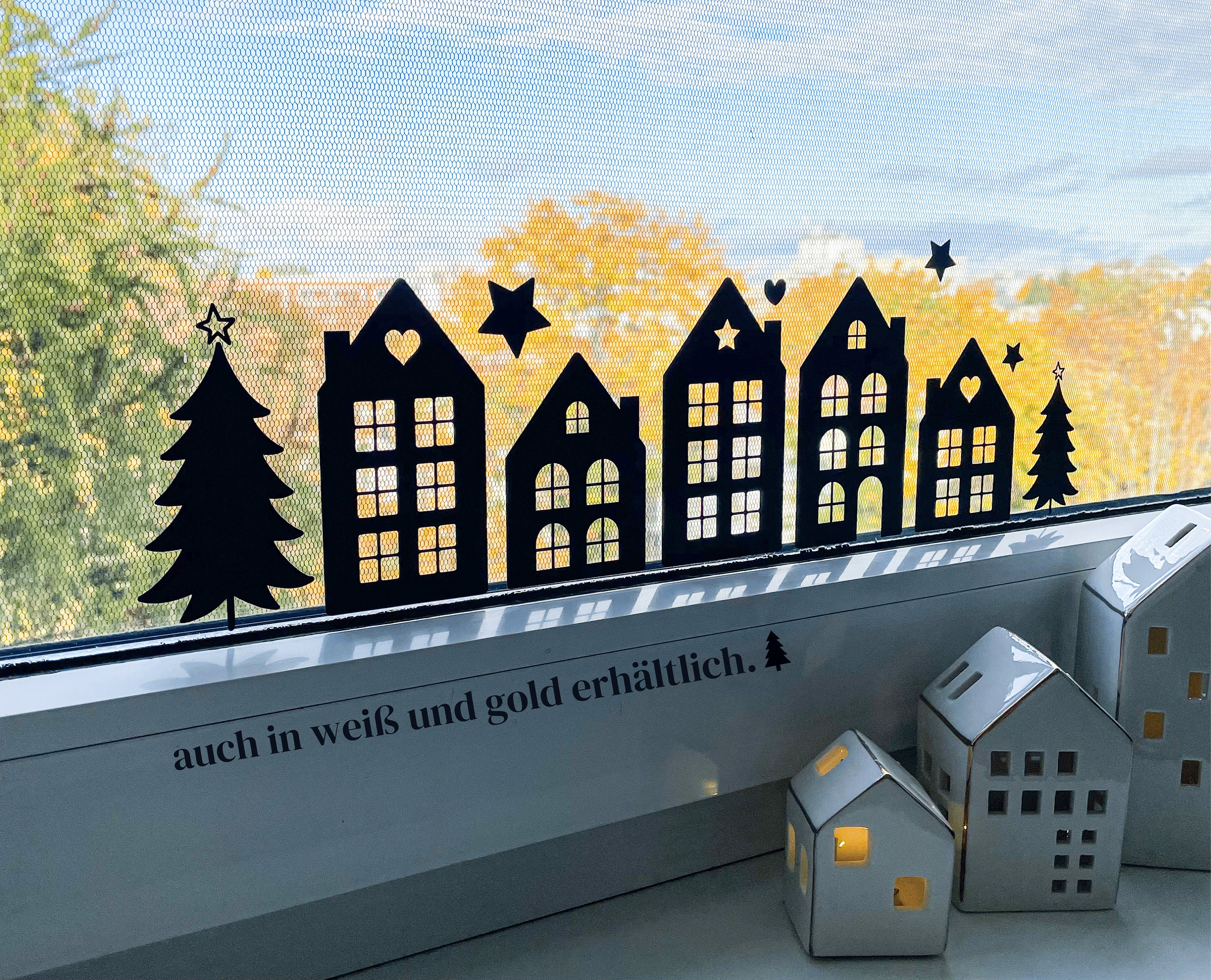 Fensterbild Weihnachten Häusschen Weihnachtsdeko Fensterdeko Weihnachtssticker Winterdeko Winterdorf Häuserreihe Nordic Scandic