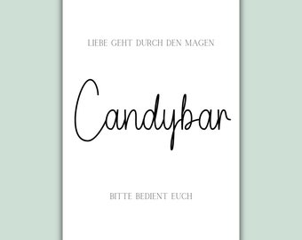 Candybar Schild zum selbst ausdrucken | Hochzeitsschild, Candybar Aufsteller, Schild für Bilderrahmen, PDF Datei, Hochzeit Dekoration DIY