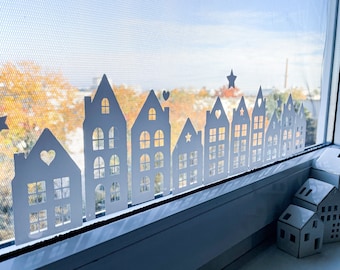 Großes Fensterbild - Häusschen zum selbst zusammenstellen Fensterdeko XL Winterdorf Häuserreihe nordic scandic ostern osterdeko