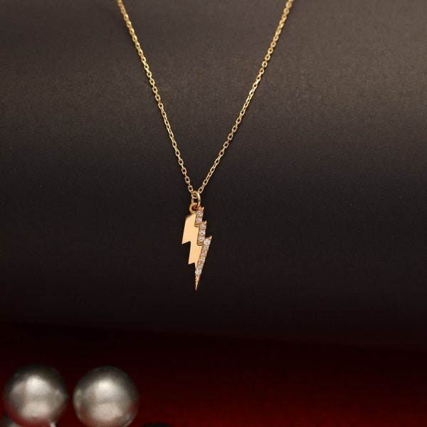 Gold Lightning Bolt Necklace Etsy