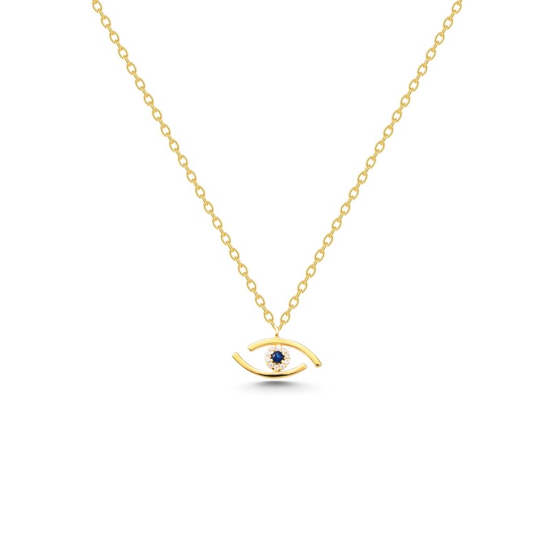 14K Gold Evil Eye Necklace, Handmade Minimalist Gold Evil Eye Pendant, 14K Real Gold Evil Eye Necklace, Dainty initial Evil Eye Pendant image 3