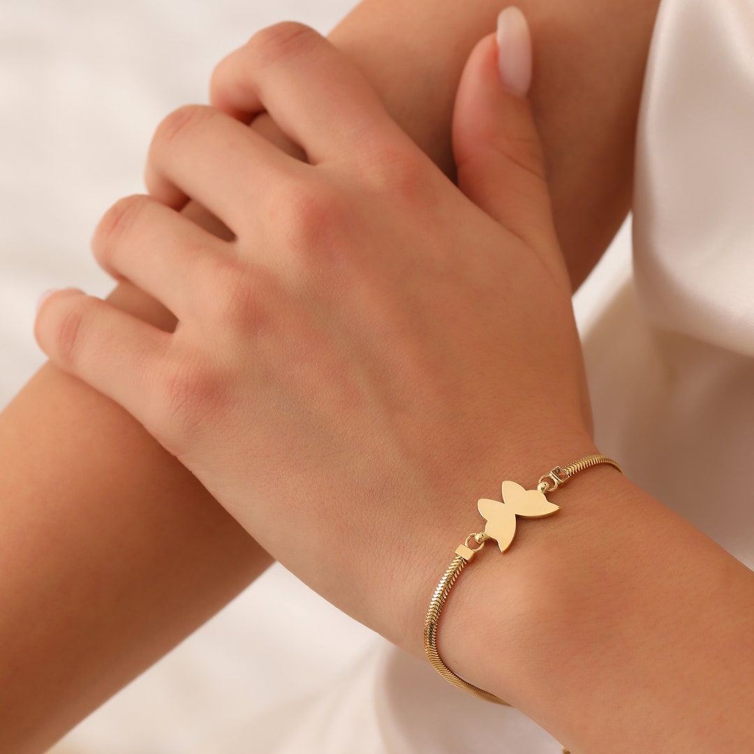Butterfly Bracelet 14k Solid Gold Animal Bracelet Animal Etsy
