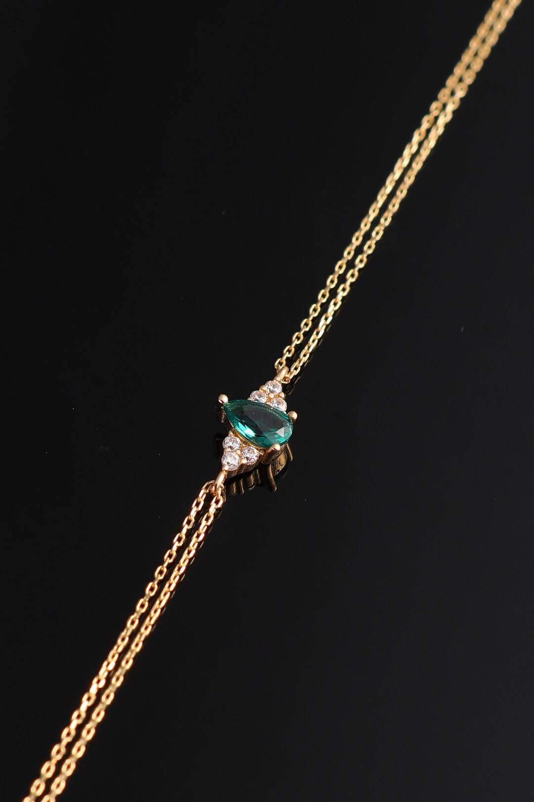 14K Gold Emerald Bracelet, Handmade Gold Emerald Bracelet, 14K Real