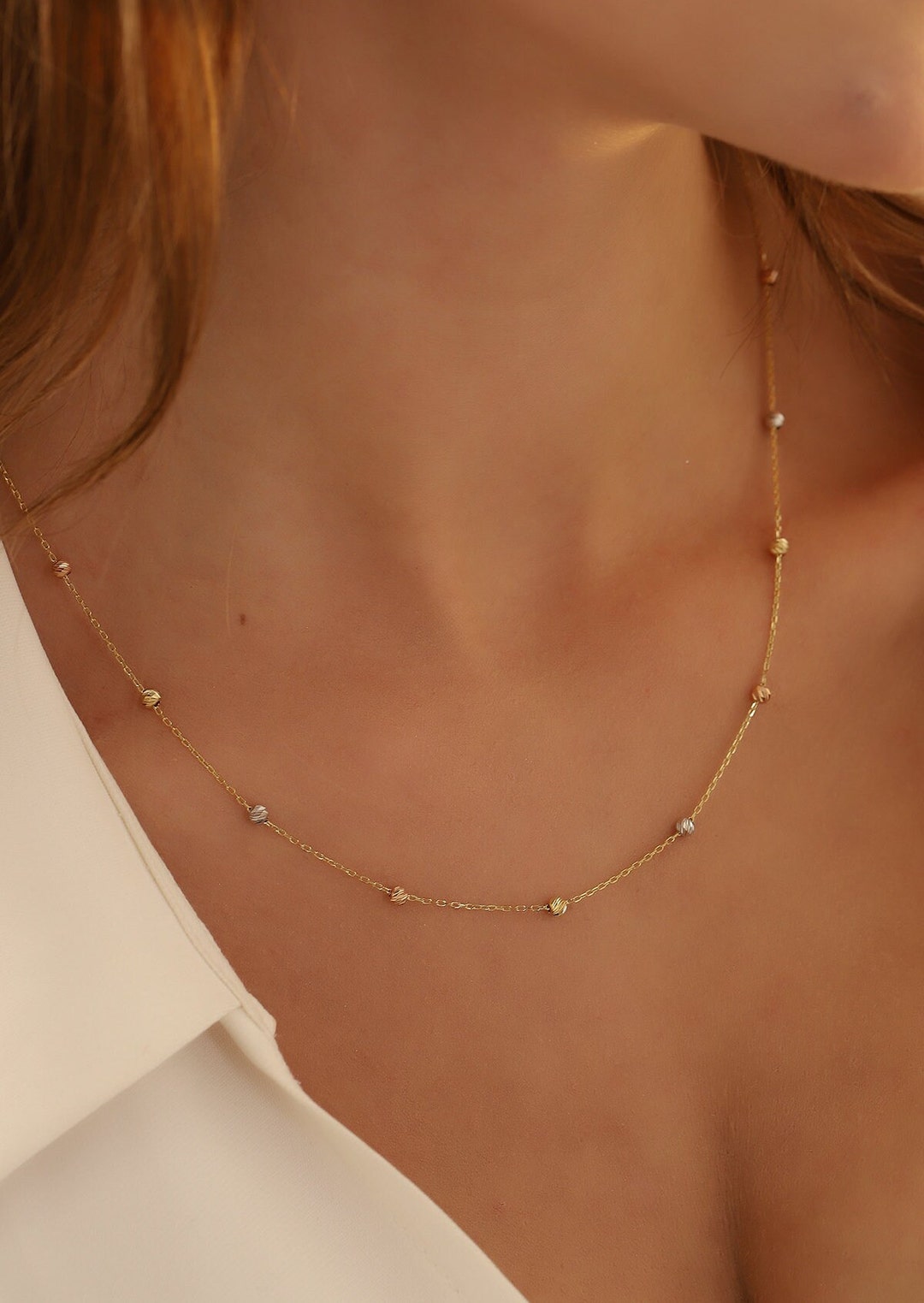 14K Real Gold Ball Necklace Minimalist Gold Round Ball Etsy