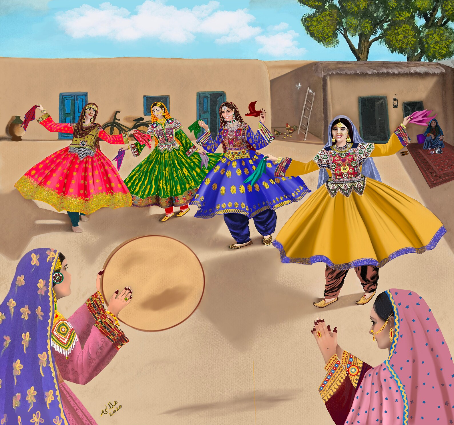 Wall Art Afghan Women Dancing Attan in Traditional Clothes | Etsy Singapore