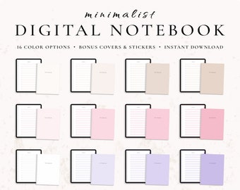 Cuaderno digital, Cuaderno Goodnotes, Cuadernos con pestañas, Notabilidad, Forrado, Cuadrícula, Punteado, 12 pestañas hipervinculadas, Minimalista, Cuaderno simple