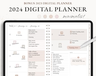 Planificador Digital 2024, Planificador Semanal, Planificador Diario, Planificador 2023 2024, Planificador Mensual, Planificador GoodNotes, Planificador Simple, Minimalista