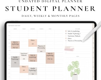 Digital Student Planner, Undated Planner, Academic Planner, Goodnotes Planner, Daily Planner, Weekly Planner, Monthly Planner