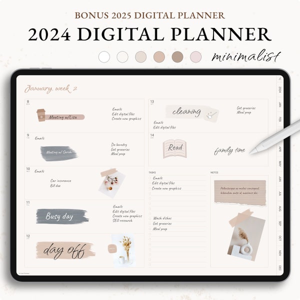 2024 Digital Planner, Weekly Planner, Monthly Planner, GoodNotes Planner, Planner 2024 2025, Simple Planner, Neutral, Beige, Minimalist