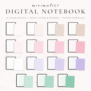 Digital Notebook, Goodnotes Notebook, Notebooks with Tabs, Notability, Lined, Grid, Dotted, 12 hyperlinked tabs, Minimalist, Simple Notebook