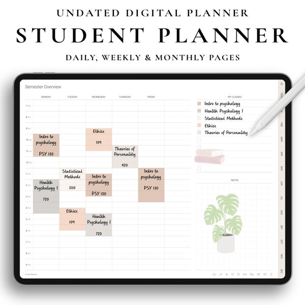 Digital Student Planner, Undated Planner, Academic Planner, Goodnotes Planner, Daily Planner, Weekly Planner, Monthly Planner
