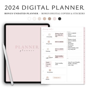 2024 Digital Planner, Weekly Planner, Monthly Planner, Goodnotes Planner, iPad Planner, Minimalist Planner, Undated Planner, Simple