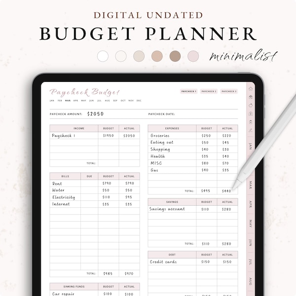 Digital Budget Planner, Paycheck Budget Planner, GoodNotes Planner, Financial Planner, Monthly Budget, Savings Tracker, Budget Planner