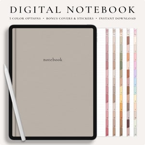 Digital Notebook, GoodNotes Notebook, Notebook with tabs, Portrait, Minimalist, Digital Journal, Notebook Journal, Student Notebook image 1